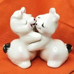 Whimsical White Pink Black Bunny Hug Van Tellingen Salt And Pepper Shakers